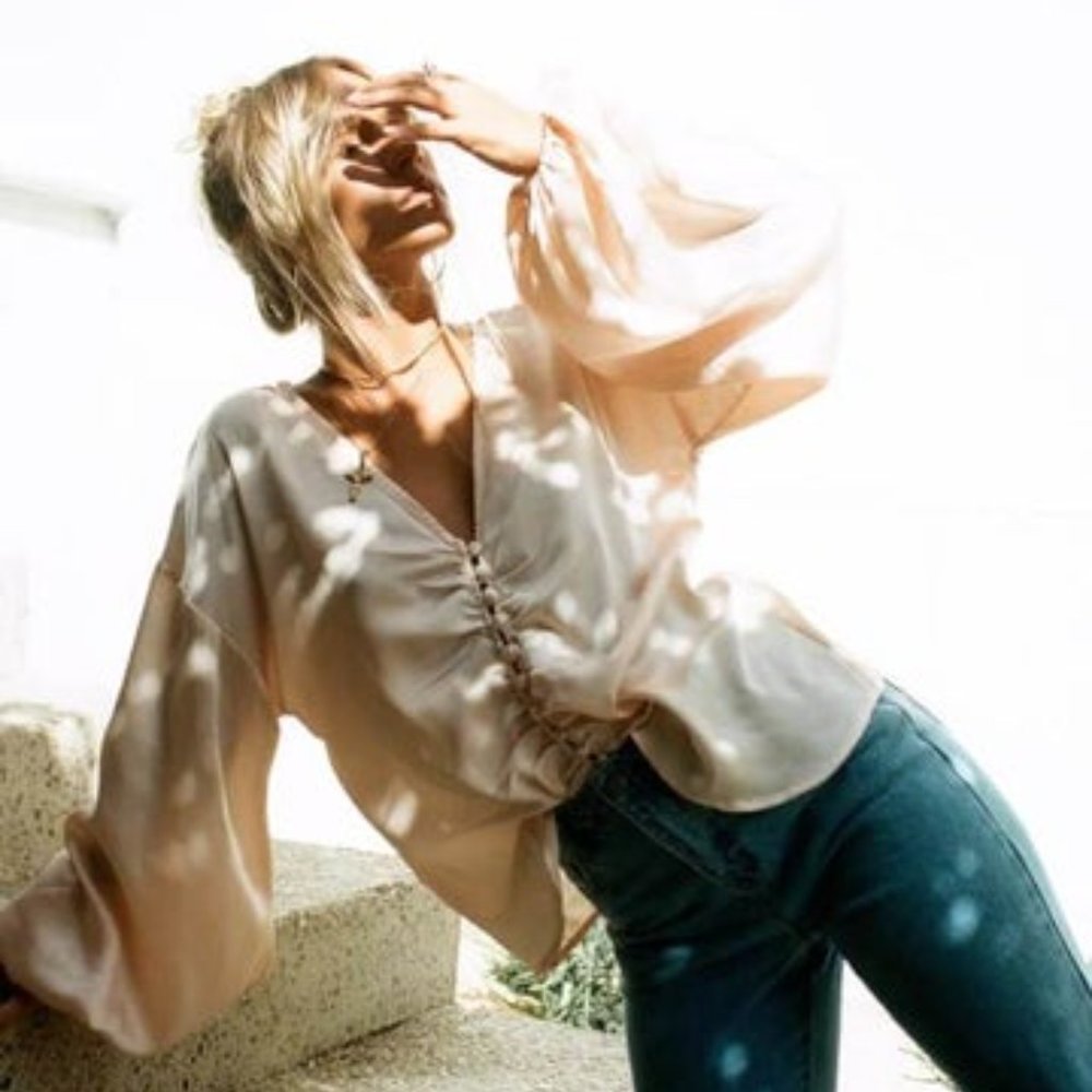 Sabo Skirt Peach Balloon Sleeve Blouse XS